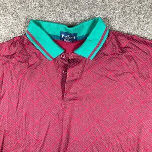 Vintage Par Four‎ Polo Shirt Mens Size Large L Red Green Diamond Print